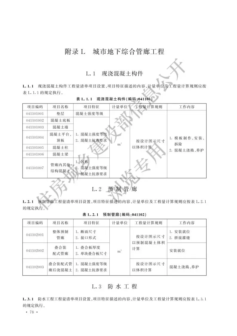 2024版《市政工程工程量计算标准》新增章节——“城市地下综合管廊工程”